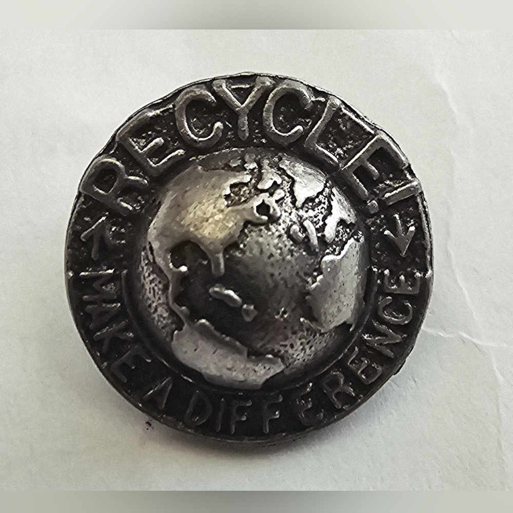 Silver Globe Dome Recycle Earth Pin Eco-conscious